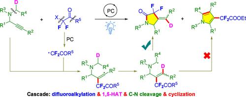 Photoredox-Catalyzed Synthesis of 3,3-Difluoro-γ-lactams via 1,5-Hydrogen Atom Transfer-Involved Alkyne Difunctionalization and C–N Cleavage