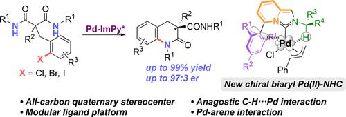 Chiral Biaryl N-Heterocyclic Carbene–Palladium Catalysts with Anagostic C–H···Pd Interaction for Enantioselective Desymmetric C–N Cross-Coupling