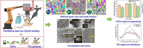 Grain refinement, twin formation and mechanical properties of magnesium welds with addition of CNTs and TiC particles