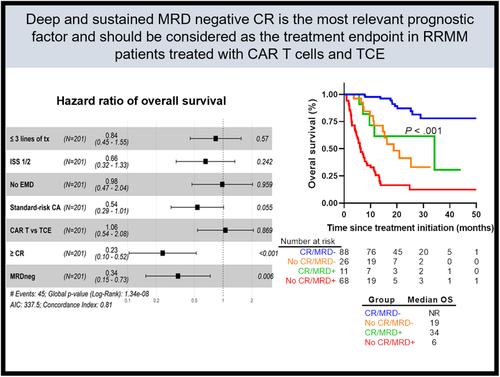 Clinical significance of complete remission and measurable residual disease in relapsed/refractory multiple myeloma patients treated with T-cell redirecting immunotherapy