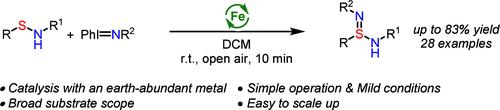 Synthesis of Sulfinamidines via Iron-Catalyzed Nitrene Transfer Reaction with Sulfenamides.