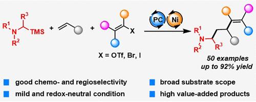 Three-Component Regioselective Aryl- and Alkenyl-Aminoalkylation of Alkenes via Cooperative Photoredox/Nickel Catalysis