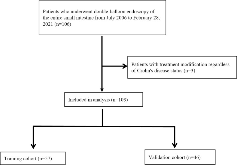 A newly proposed endoscopic score system to evaluate the entire small bowel and predict the prognosis in Crohn's disease.
