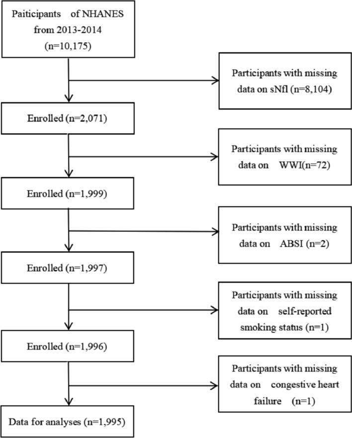 Association of weight-adjusted waist index (WWI) and a body shape index (ABSI) with serum neurofilament light chain levels in a national study of U.S. adults.