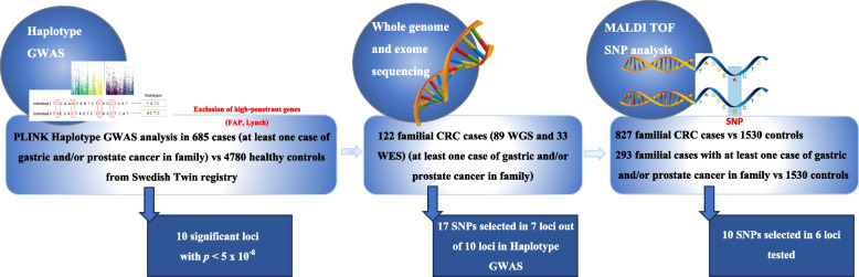 A genome-wide association study in Swedish colorectal cancer patients with gastric- and prostate cancer in relatives.
