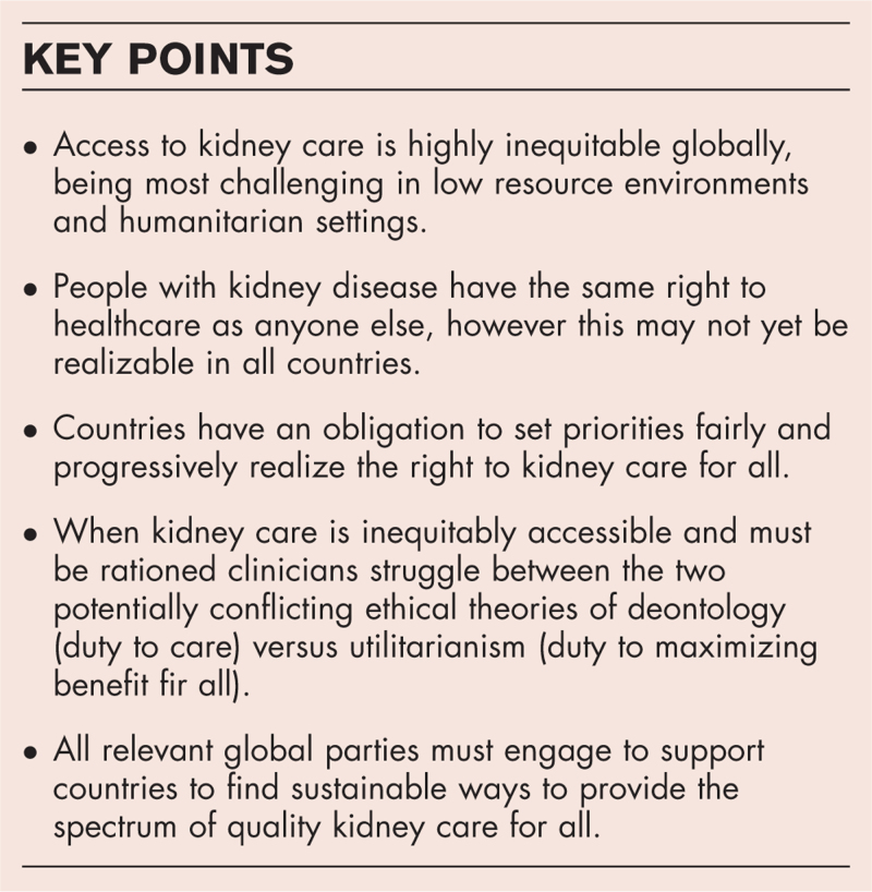 Justifying access to kidney care in low resource and humanitarian settings.