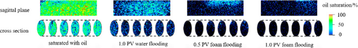 Visualization Experiments of Nanoparticle-Surfactant-Stabilized Foam Flooding in Cores with Different Permeabilities by NMR.
