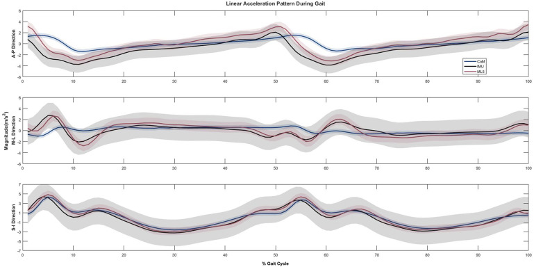 Center of mass acceleration during walking: comparison between IMU and camera-based motion capture methodologies.