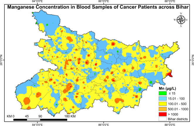 Manganese pollution in eastern India causing cancer risk.