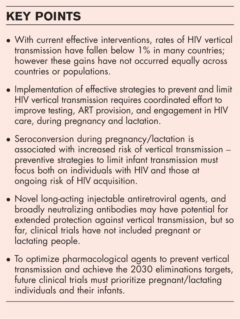 Preventing perinatal HIV acquisition; current gaps and future perspectives.