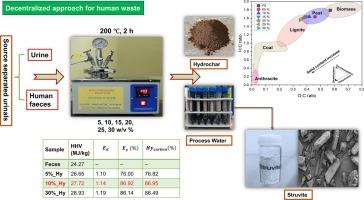 Decentralized approach for resource recovery from human faeces and urine via hydrothermal carbonization: Effect of moisture content and potential for struvite production