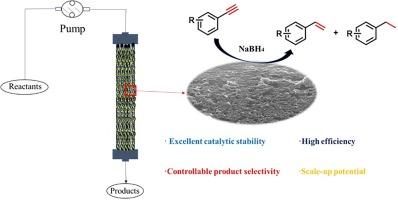 Controllable hydrogenation of arylacetylenes with NaBH4 catalyzed by palladium nanoparticles in a fixed-bed system