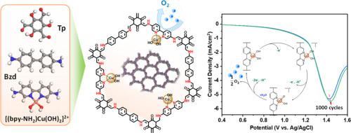 Molecular complex inspired design of an efficient copper(II)-containing robust porous polymers for electrochemical water oxidation