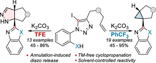Access to Bicyclo[3.1.0]hexane and Cyclopenta[c]pyrazole Scaffolds via Solvent-Directed Divergent Reactivity of 5-Iodotriazoles
