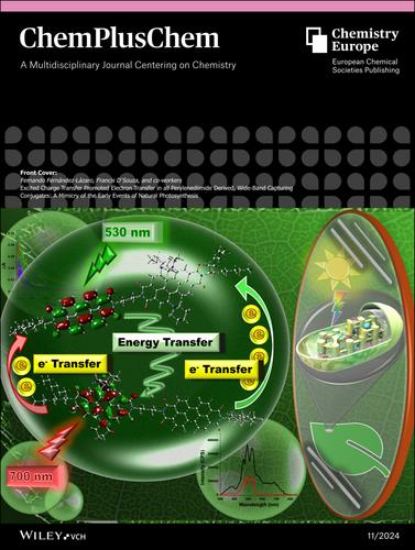 Front Cover: Excited Charge Transfer Promoted Electron Transfer in all Perylenediimide Derived, Wide-Band Capturing Conjugates: A Mimicry of the Early Events of Natural Photosynthesis (ChemPlusChem 11/2024)