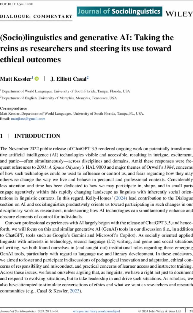 (Socio)linguistics and generative AI: Taking the reins as researchers and steering its use toward ethical outcomes