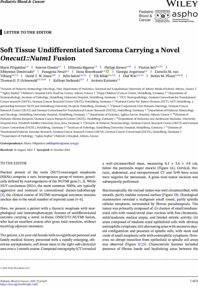 Soft Tissue Undifferentiated Sarcoma Carrying a Novel Onecut1::Nutm1 Fusion