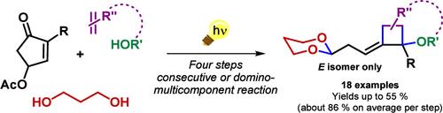 Light-Initiated Four-Step Domino-Multicomponent Synthesis of Functionalized Alkylidenecyclobutanes