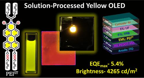 Unveiling the Yellow Electroluminescence (EQEmax = 5.4%) of an Unsymmetrical Perylene Diester Imide