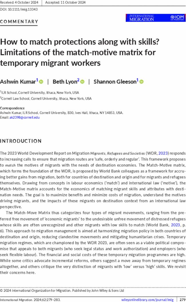 How to match protections along with skills? Limitations of the match-motive matrix for temporary migrant workers