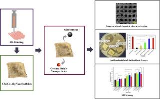 Efficacy of 3D-printed chitosan‑cerium oxide dressings coated with vancomycin-loaded alginate for chronic wounds management