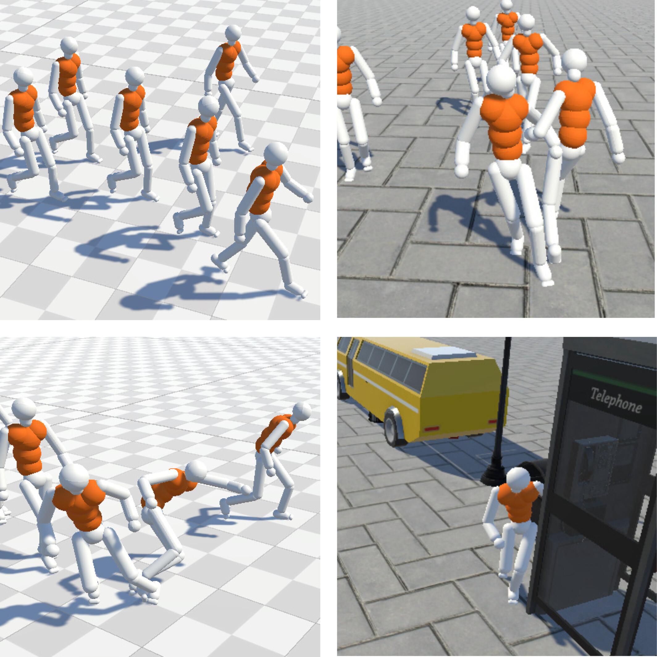 Diverse Motions and Responses in Crowd Simulation