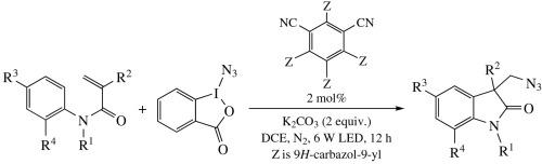 Photocatalytic intramolecular carboazidation of N-arylacrylamides into 3-(azidomethyl)indolin-2-ones