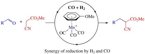 Mn-catalyzed syngas-assisted reductive Knoevenagel condensation