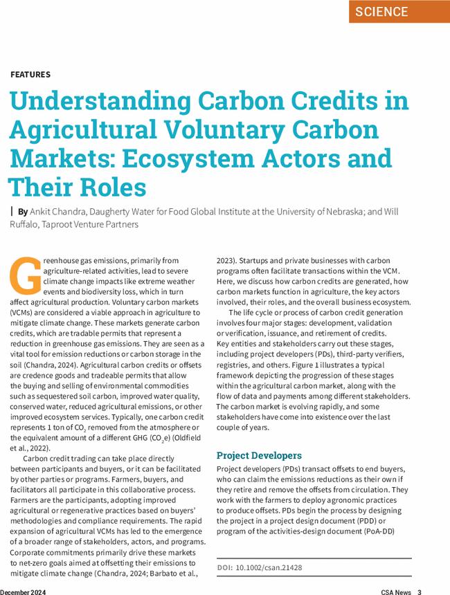 Understanding Carbon Credits in Agricultural Voluntary Carbon Markets: Ecosystem Actors and Their Roles