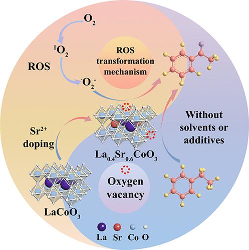 La0.4Sr0.6CoO3-Catalyzed Selective Oxidation of Ethylbenzene to Acetophenone without Solvent: A New Reactive Oxygen Species Transformation Mechanism Mediated by •O2– Derived from 1O2
