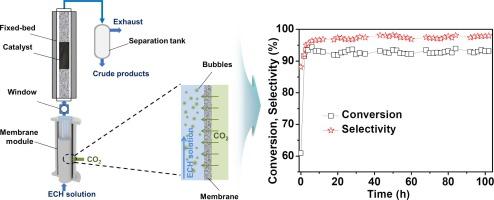 Continuous CO2 cycloaddition to cyclic carbonate in a membrane dispersion enhanced fixed-bed reactor