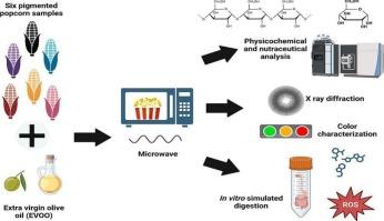 Enhanced physicochemical properties, structure, and in vitro digestibility of olive oil-infused pigmented popcorn prepared via microwave processing