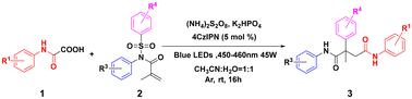 Photo-induced amidation/Smiles rearrangement of alkenes for synthesizing quaternary-carbon-containing succinyldiamides†