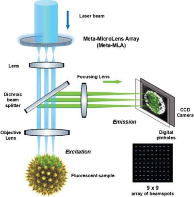 All-Dielectric Meta-Microlens-Array Confocal Fluorescence Microscopy