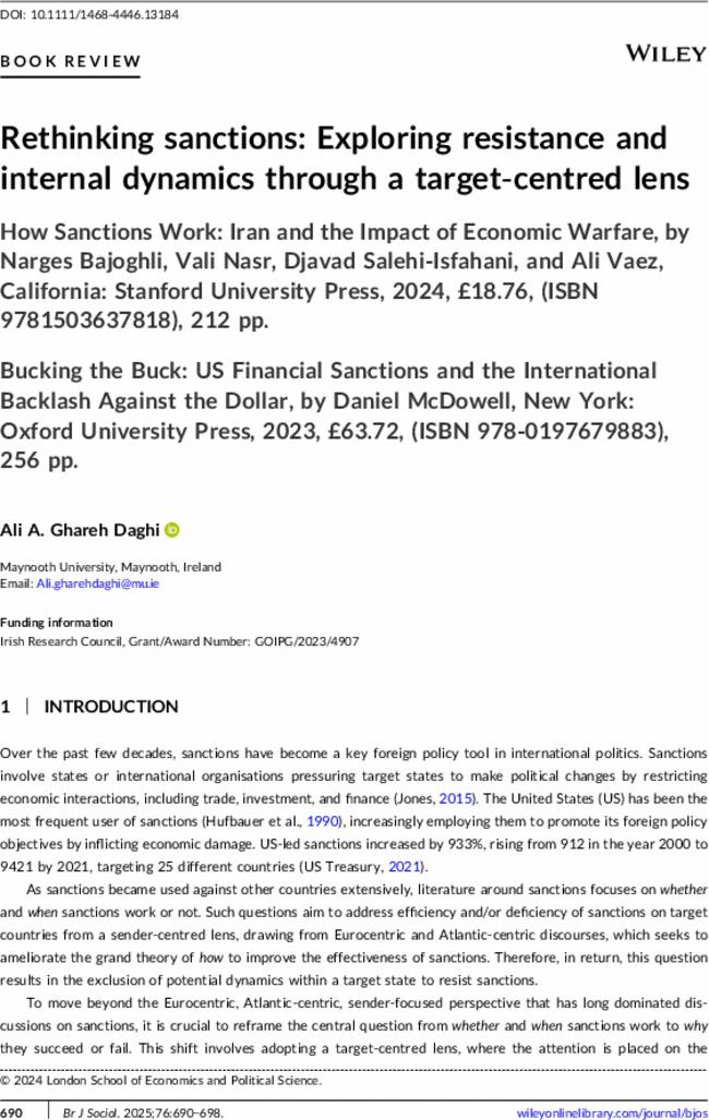Rethinking sanctions: Exploring resistance and internal dynamics through a target-centred lens