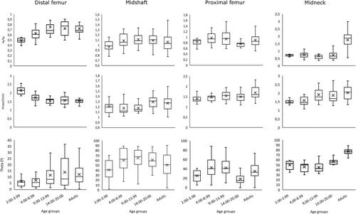 Exploring developmental changes in femoral midneck cross-sectional properties