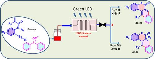 Visible-Light-Induced Tandem Cyclization of 1,7-Enynes to Access Phenanthridin-6(5H)-Ones Using a Polydimethylsiloxane (PDMS) Based Microreactor