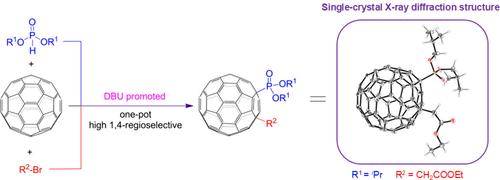 Base-Promoted 1,4-Difunctionalization of [60]Fullerene with H-Phosphonates and Alkyl Bromides