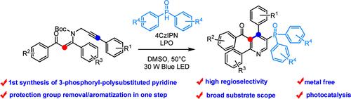 Highly Regioselective Modular Assembly of 3-Phosphonyl Polysubstituted Pyridines through Radical Cascade Cyclization of 1,5-Enynes with Phosphine Oxide by Photoinitiation
