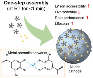 Improving Energy Storage and Nickel Manganese Cobalt Oxide Cathode Lifetime via a Tannic Acid/Iron (III) Metal Phenolic Network Coating