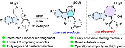 Interrupted Plancher Rearrangement Initiated by Dearomative Epoxide–Indole Cyclization: Formal Umpolung Reactivity of Indoles