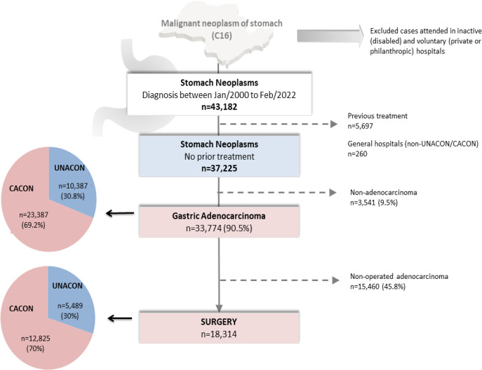 TREATMENT OF GASTRIC CANCER ACCORDING TO THE COMPLEXITY OF THE HOSPITAL ONCOLOGY UNIT: ANALYSIS OF 33,774 PATIENTS OVER TWO DECADES.