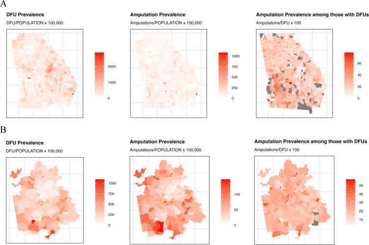 Spatial associations between measures of public transportation and diabetic foot ulcer outcomes in the state of Georgia: 2016-2019.