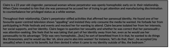 "It definitely changed me": Exploring sexual and gender diverse people's experiences with intimate partner violence in Ontario, Canada.