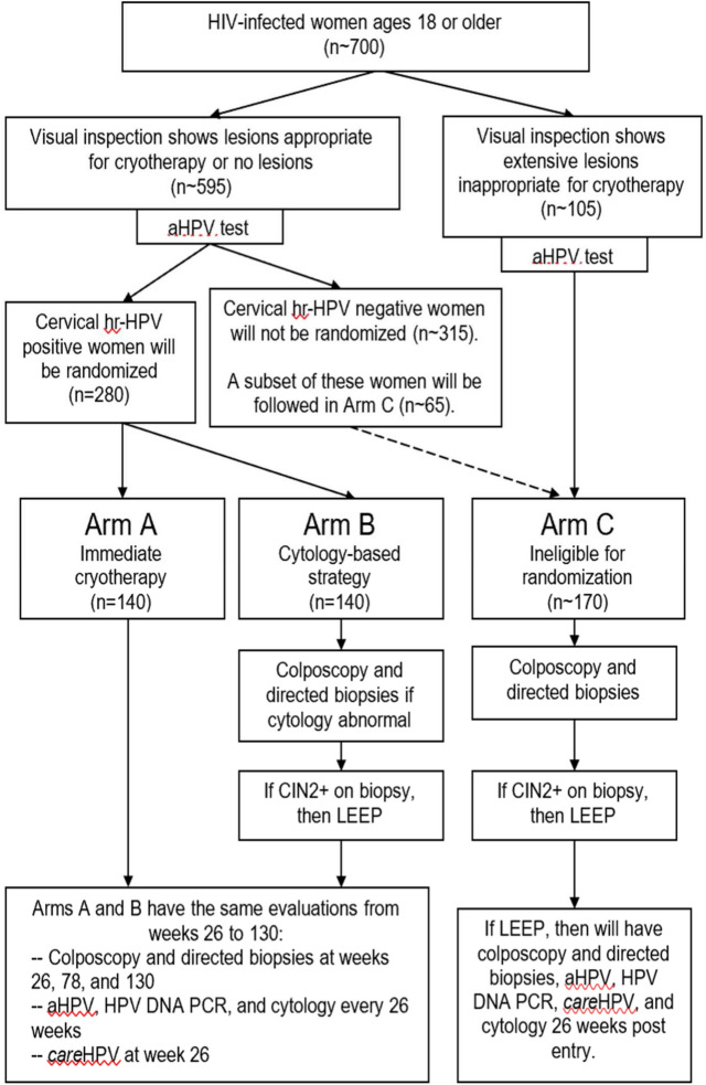 Extensive cervical lesion and treatment outcomes in women with HIV/HPV co-infection.