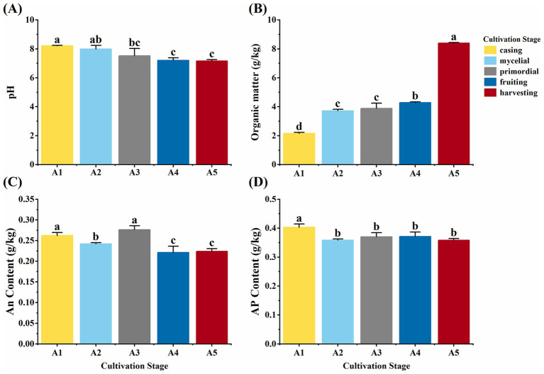 Physicochemical property and microbial community characteristics of the casing soil for cultivating <i>Oudemansiella raphanipes</i>.