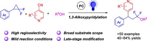 Photoredox-Catalyzed Regioselective 1,3-Alkoxypyridylation of gem-Difluorocyclopropanes