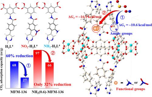 Functionalized Dual/Multiligand Metal–Organic Frameworks for Efficient CO2 Capture under Flue Gas Conditions