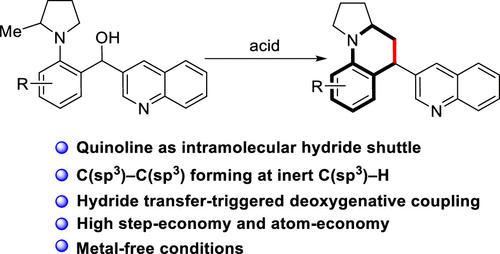 Quinoline as an Intramolecular Hydride Shuttle in the Deoxygenative Coupling Reaction of Alcohol and the Inert Methyl C(sp3)–H Bond