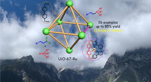 Highly Efficient Photocatalytic Divergent Decarbonylative Silylation with Cinnamaldehyde via a [Ru(dcbpy)(bpy)2]2+-Incorporated UiO-67 Framework